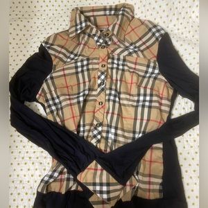 Plaid Button-up Navy Blue Blouse